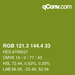 カラーコード: RGB 121.3 144.4 33 | qconv.com