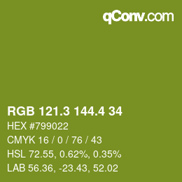 カラーコード: RGB 121.3 144.4 34 | qconv.com