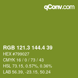 カラーコード: RGB 121.3 144.4 39 | qconv.com