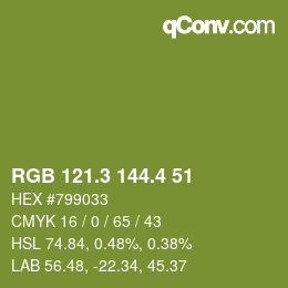 カラーコード: RGB 121.3 144.4 51 | qconv.com