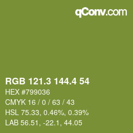 カラーコード: RGB 121.3 144.4 54 | qconv.com