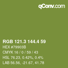 カラーコード: RGB 121.3 144.4 59 | qconv.com