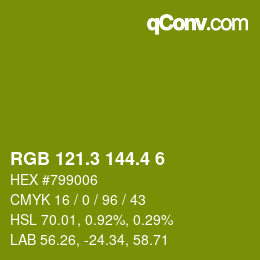 カラーコード: RGB 121.3 144.4 6 | qconv.com