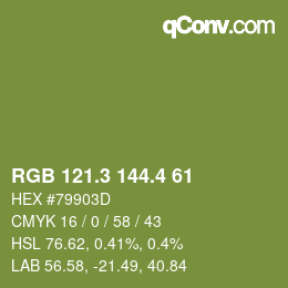 カラーコード: RGB 121.3 144.4 61 | qconv.com