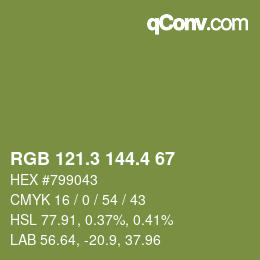 カラーコード: RGB 121.3 144.4 67 | qconv.com