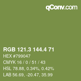 カラーコード: RGB 121.3 144.4 71 | qconv.com