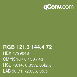 カラーコード: RGB 121.3 144.4 72 | qconv.com