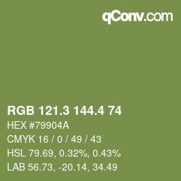 カラーコード: RGB 121.3 144.4 74 | qconv.com