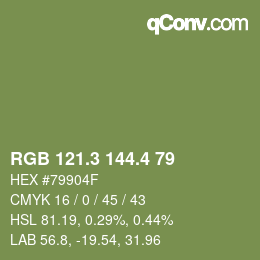 カラーコード: RGB 121.3 144.4 79 | qconv.com