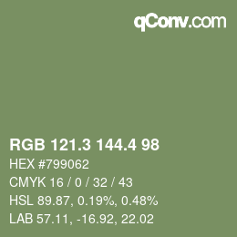 カラーコード: RGB 121.3 144.4 98 | qconv.com
