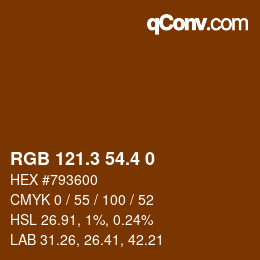 カラーコード: RGB 121.3 54.4 0 | qconv.com