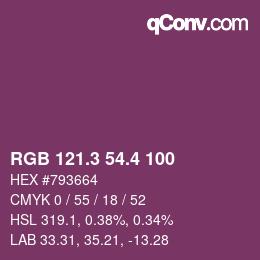 カラーコード: RGB 121.3 54.4 100 | qconv.com