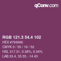 カラーコード: RGB 121.3 54.4 102 | qconv.com