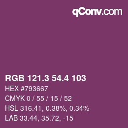 カラーコード: RGB 121.3 54.4 103 | qconv.com