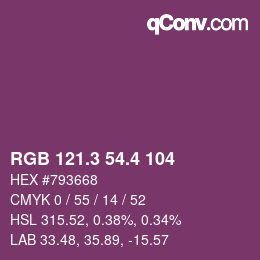 カラーコード: RGB 121.3 54.4 104 | qconv.com