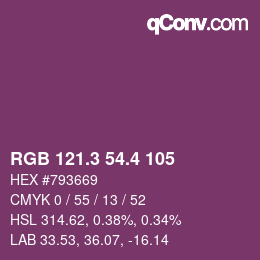 カラーコード: RGB 121.3 54.4 105 | qconv.com