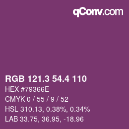 カラーコード: RGB 121.3 54.4 110 | qconv.com