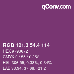 カラーコード: RGB 121.3 54.4 114 | qconv.com