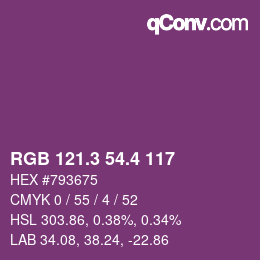 カラーコード: RGB 121.3 54.4 117 | qconv.com