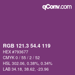 カラーコード: RGB 121.3 54.4 119 | qconv.com