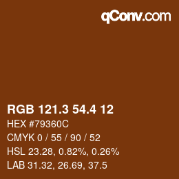 カラーコード: RGB 121.3 54.4 12 | qconv.com