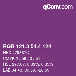 カラーコード: RGB 121.3 54.4 124 | qconv.com
