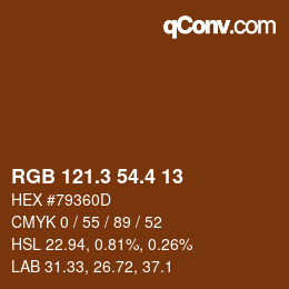 カラーコード: RGB 121.3 54.4 13 | qconv.com