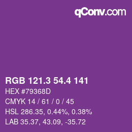 カラーコード: RGB 121.3 54.4 141 | qconv.com