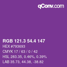 カラーコード: RGB 121.3 54.4 147 | qconv.com