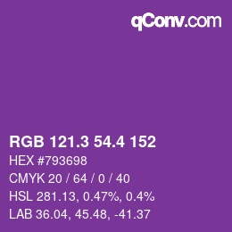 カラーコード: RGB 121.3 54.4 152 | qconv.com