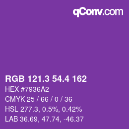 カラーコード: RGB 121.3 54.4 162 | qconv.com