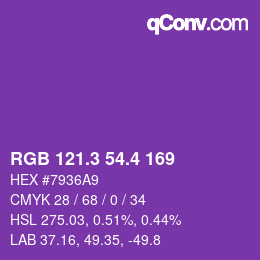 カラーコード: RGB 121.3 54.4 169 | qconv.com