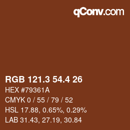 カラーコード: RGB 121.3 54.4 26 | qconv.com