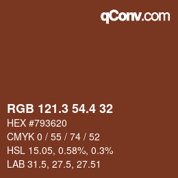 カラーコード: RGB 121.3 54.4 32 | qconv.com