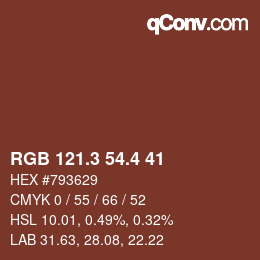 カラーコード: RGB 121.3 54.4 41 | qconv.com