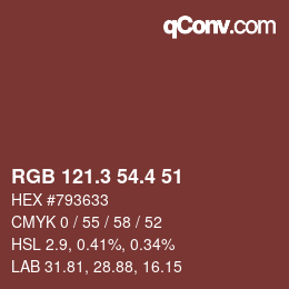 カラーコード: RGB 121.3 54.4 51 | qconv.com