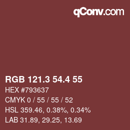カラーコード: RGB 121.3 54.4 55 | qconv.com
