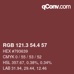 カラーコード: RGB 121.3 54.4 57 | qconv.com