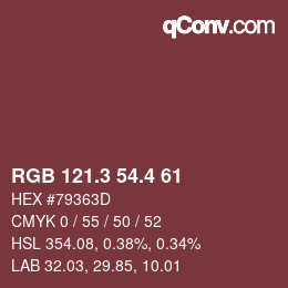 カラーコード: RGB 121.3 54.4 61 | qconv.com