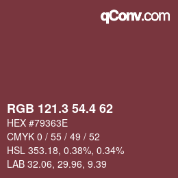 カラーコード: RGB 121.3 54.4 62 | qconv.com