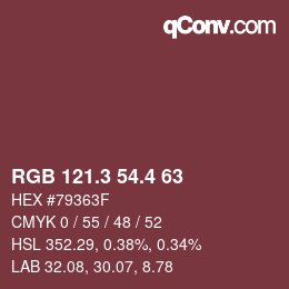 カラーコード: RGB 121.3 54.4 63 | qconv.com