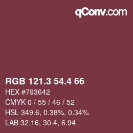 カラーコード: RGB 121.3 54.4 66 | qconv.com