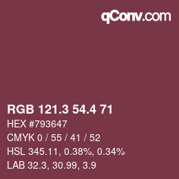 カラーコード: RGB 121.3 54.4 71 | qconv.com