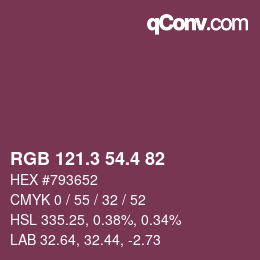 カラーコード: RGB 121.3 54.4 82 | qconv.com