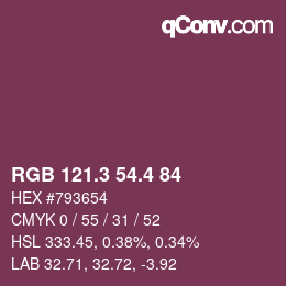 カラーコード: RGB 121.3 54.4 84 | qconv.com