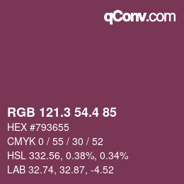 カラーコード: RGB 121.3 54.4 85 | qconv.com