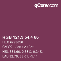 カラーコード: RGB 121.3 54.4 86 | qconv.com