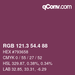カラーコード: RGB 121.3 54.4 88 | qconv.com