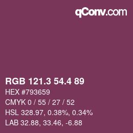カラーコード: RGB 121.3 54.4 89 | qconv.com