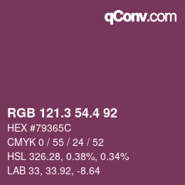 カラーコード: RGB 121.3 54.4 92 | qconv.com